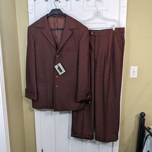 J. Anthony Brown Subtle Striped Whip Stitching Details Brown Suit - 44R/38R NWT